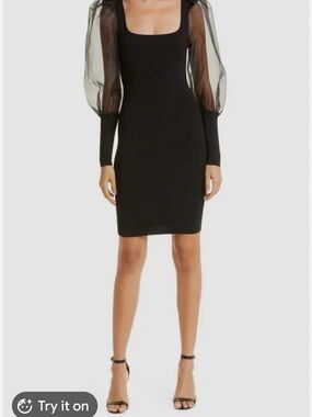 Alice + Olivia Black Puff-Sleeve Knit Bodycon Dress